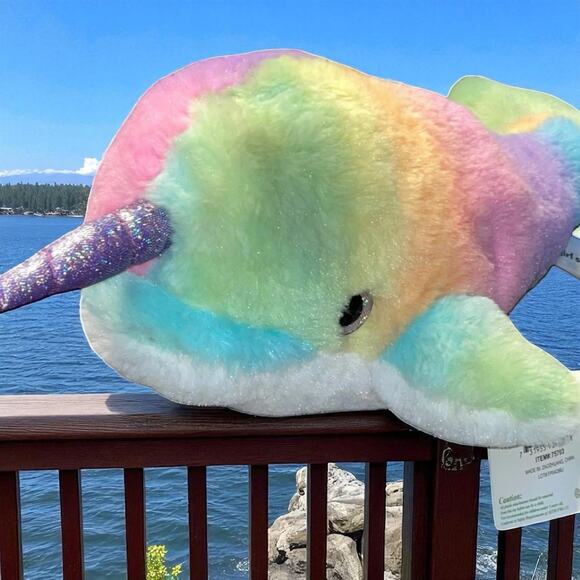 Girl Scouts Plush Narwhal Whale Stuffed Animal Pastel Rainbow Striped 75703 13” - Picture 1 of 15